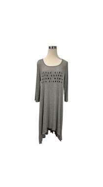 Joyce Leslie Women's Gray Ribbed High-Low Tunic Dress with Graphic Text, Size 2X
